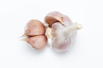 Garlic slices on a white background