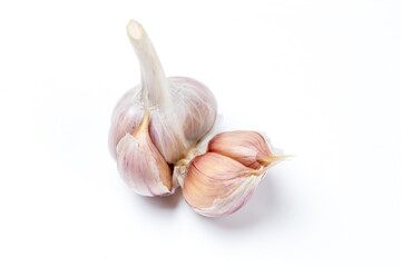 Garlic slices on a white background