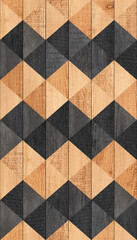 Wood texture background. Black and brown seamless wooden wall with geometric pattern. 