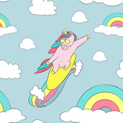 Vector pattern with unicorn and rainbows - 385332828