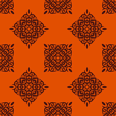 Decorative Asian Folk Seamless Pattern. Repeating background. Monochrome surface design textile swatch, minimal all over print for wallpapers, fabrics, gift wrapping, templates. Vector.