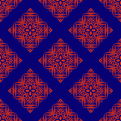 Decorative Asian Folk Seamless Pattern. Repeating background. Monochrome surface design textile swatch, minimal all over print for wallpapers, fabrics, gift wrapping, templates. Vector.