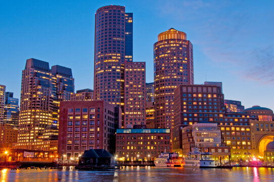 Boston, Massachusetts skyline close up buildings