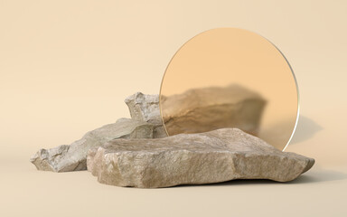 3d rendering of Podium stone and Plant.