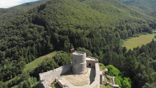 Ruins of Medieval Castle in Mountains in summer. Beskid Sadecki, near village Rytro, Poland.