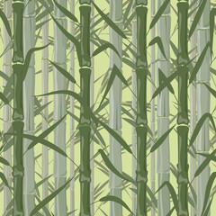 Bamboo forest. Monochrome seamless pattern. Vector illustration on light green background. Texture or pattern for Wallpaper, fabrics, wrapping paper in an eco - friendly theme.