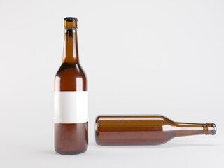 One vertical one horizontal beer bottle mockup 3d illustration