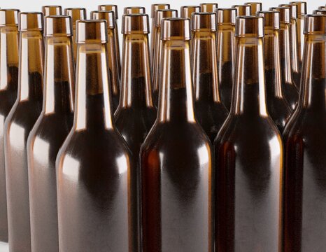 Bottles of beer in a row mockup 3d illustration
