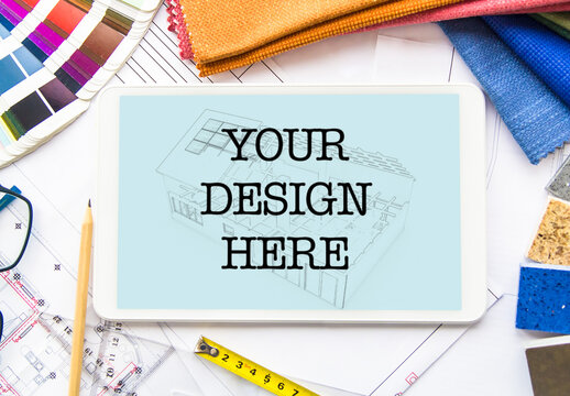 Tablet Mockup Over an Interior Design Project