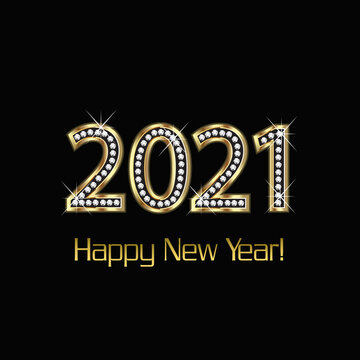 2021 Happy new year gold and diamonds background vector image
