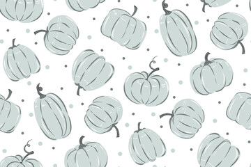 Seamless pattern with handdrawn green pumpkins.