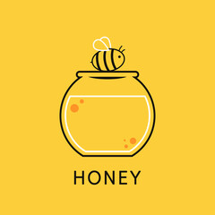 Obraz premium Honey jar and bee vector. Honey logo design.