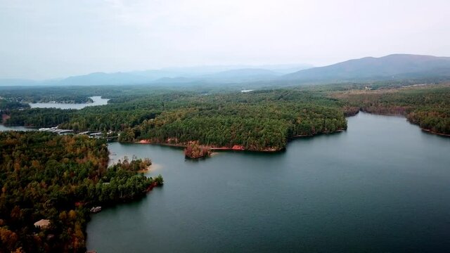 Aerial High Above Lake James In NC, Lake James North Carolina In 4k