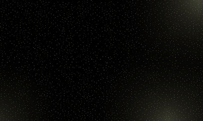 Many golden dots particles in darkness on black background.