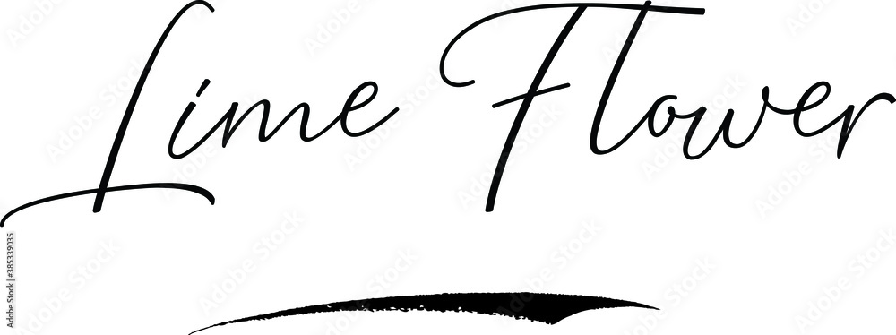 Fototapete lime flower cursive calligraphy text black color text on white background