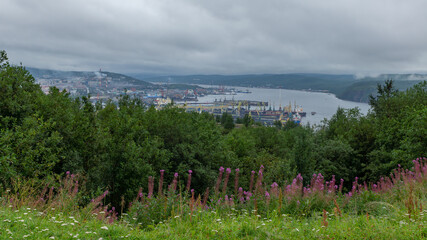 View of Murmansk from a hill, Russia, August, 2020