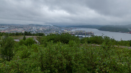 View of Murmansk from a hill, Russia, August, 2020