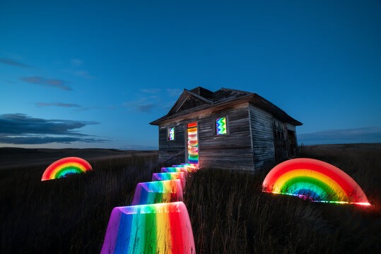 Light Painted Rainbows Around an Abandoned Building