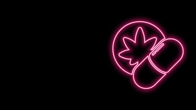 Glowing neon line Herbal ecstasy tablets icon isolated on black background. 4K Video motion graphic animation