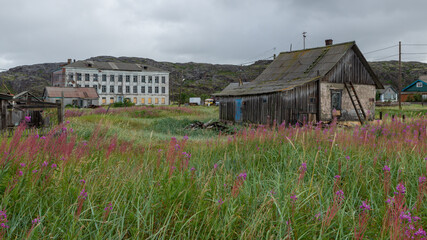 Houses in the village of Teriberka on the Barents sea coast, Russia, August 2020