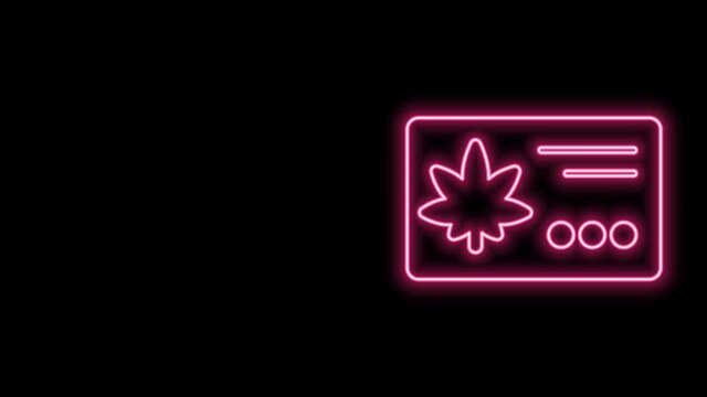 Glowing neon line Calendar and marijuana or cannabis leaf icon isolated on black background. National weed day. Hemp symbol. 4K Video motion graphic animation