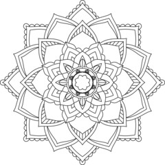 Easy Mandala coloring book simple and basic for beginners, seniors and children. Set of Mehndi flower pattern for Henna drawing and tattoo. Decoration in ethnic oriental, Indian style.