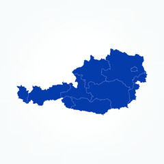 High Detailed Blue Map of Austria on White isolated background, Vector Illustration EPS 10