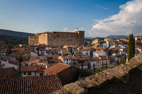 Mora de Rubielos city skyline with a view of the historical buildings, Teruel, Spain