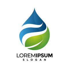 Drop and leaf Logo symbol or icon. Unique organic water and aqua logotype design vector