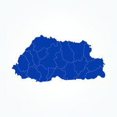 High Detailed Blue Map of Bhutan on White isolated background, Vector Illustration EPS 10