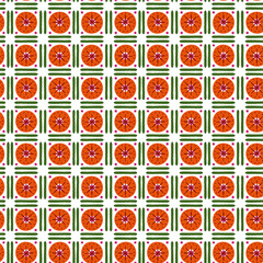 Pattern for dymkovskaya toy number sixteen: orange, maroon, white, yellow, purple circles and black dots. The whole ornament simulates brush strokes, hence the uneven texture
