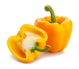 sliced yellow bell pepper path isolated on white