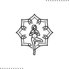 ornate yoga and pregnant woman in mandala vector icon in outline