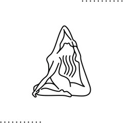triangular shape yoga pose, stretching woman vector icon in outline