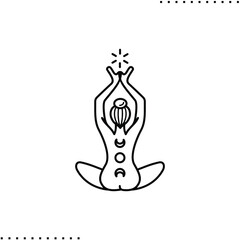 ornate yoga, sitting woman, lotus pose vector icon in outline