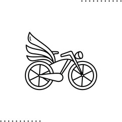 bicycle with wings, wings bike vector icon in outline