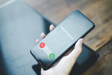 Smiling woman using laptop while talking to customer on phone. Consulting corporate client in conversation with customer using computer.