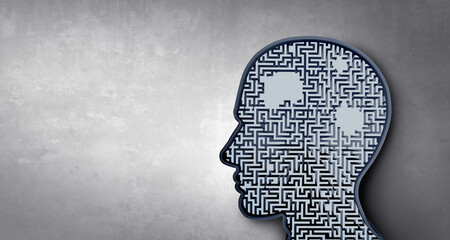 Concept of memory loss and dementia disease and losing brain function memories as an alzheimers health symbol of neurology and lost memories mental problems as a 3D illustration render.