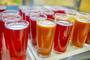 Glass glasses with natural compote and juice