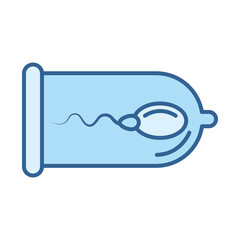 sexual health, contraception sperm in condom protection line fill blue icon