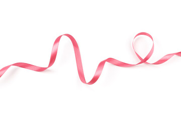 pink satin curly ribbon isolated on white background