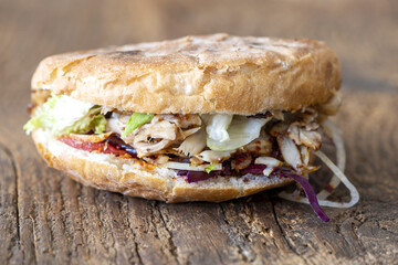 closeup of doener kebap on wood