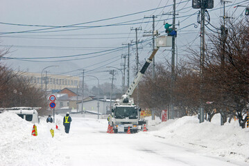 厳冬の松前・電力工事