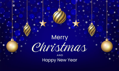 Merry Christmas and New Year design with blue color and snow effect