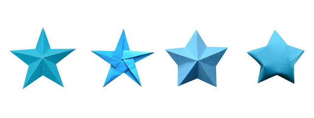 A blue origami star on wooden