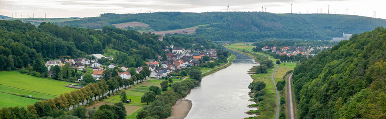 Germany, View from Weser-Skywalk of the Hannover cliffs towrads the Villages of Herstelle an...