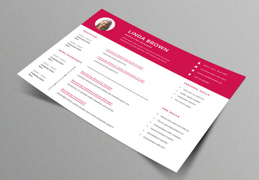 Modern Resume Layout with Magenta Accents