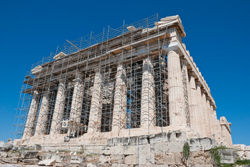 The Acropolis of Athens, Greece, August 2020: Tourist season on the Acropolis during the Coronavirus pandemic