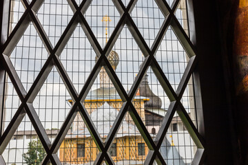 a window in  the famous Rostov kremlin, Russia. One of the oldest in the country and a tourist center of the Golden Ring.