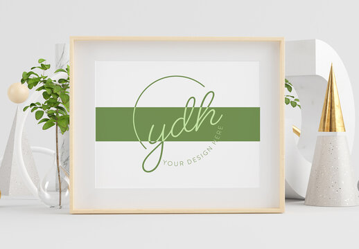 Wooden Horizontal Frame Mock Up on Minimal Abstract Set
